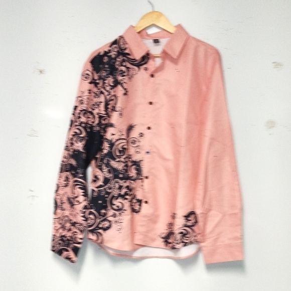 Men's causal long sleeve button down pink & black shirt Size: XL - Picture 3 of 7
